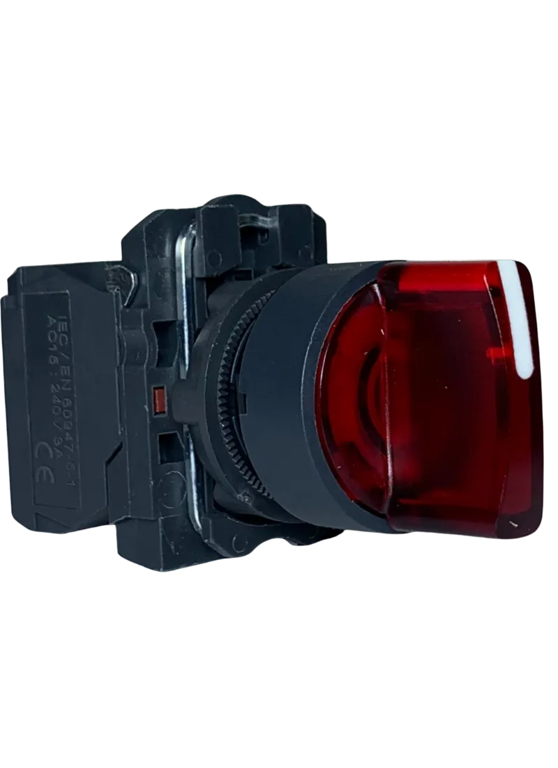 Illuminated Selector Switch 220VAC 2 Stay Put Positions Red 1N/O + 1N/C